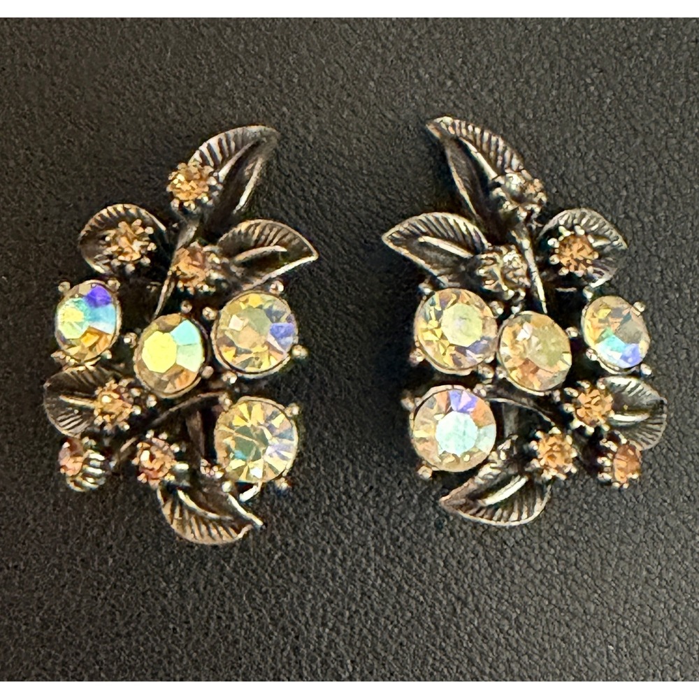 Vintage Florenza Earrings Clip Ons Rhinestone READ